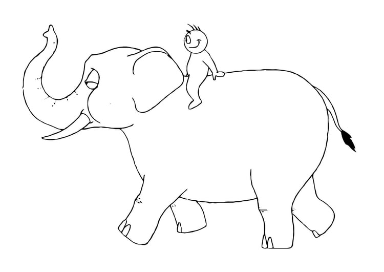 Målarbild 07b - elefant med person