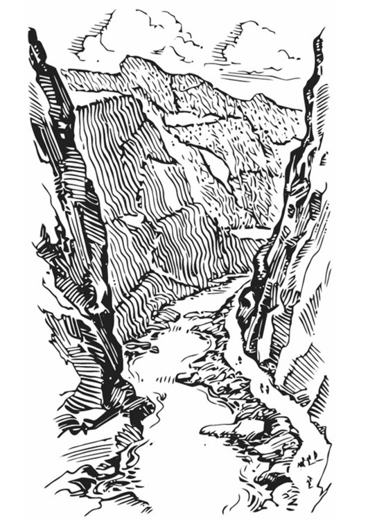Målarbild bergsklyfta - canyon