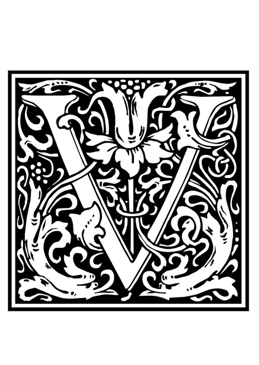 Målarbild dekorativt alfabet - V