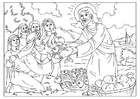 F�rgl�ggningsbilder Jesus delar ut bröd och fiskar