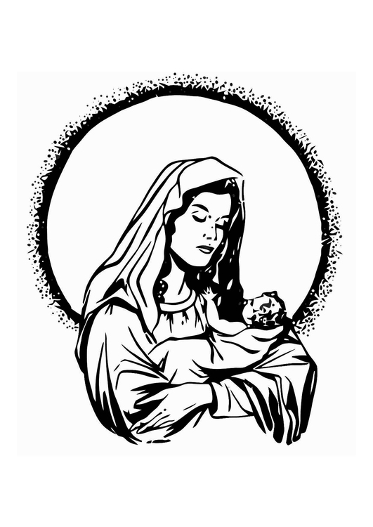 Målarbild Maria och Jesus