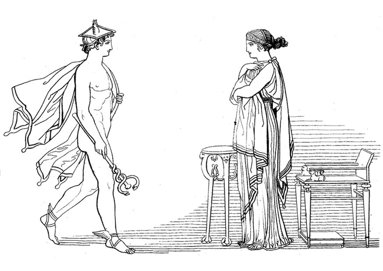 Målarbild Odysseus - Hermes ber Calypso att frige Odysseus