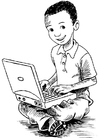 F�rgl�ggningsbilder pojke på den bärbara datorn