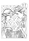 F�rgl�ggningsbilder prins och prinsessa spelar schack