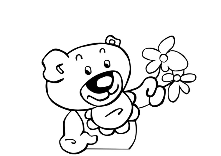 Målarbild teddybjÃ¶rn med blommor