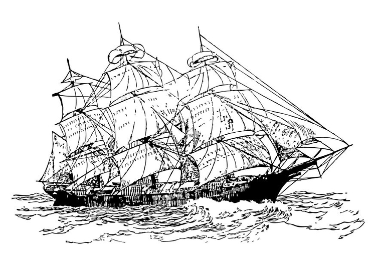 Målarbild tremastat skepp