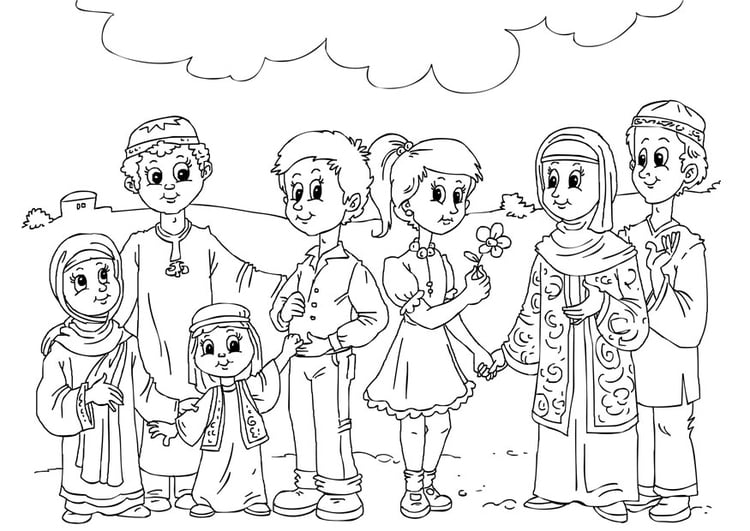 Målarbild VÃ¤sterlÃ¤ndska barn i muslimsk kultur