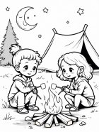 Målarbild lägereld med marshmallows