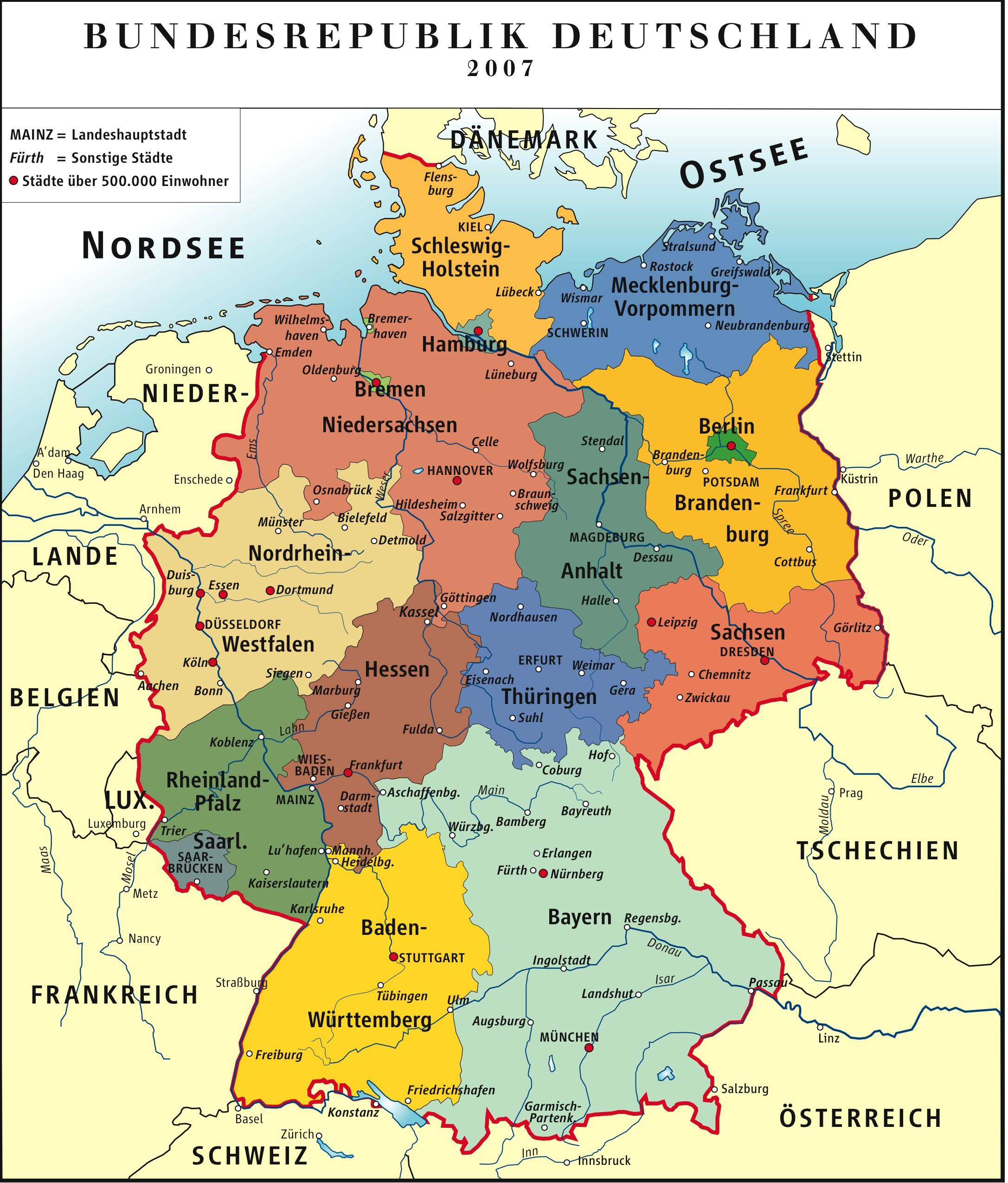 Bild Tyskland - politisk karta 2007 - Skriv Ut Gratis Bilder - Bild 16848