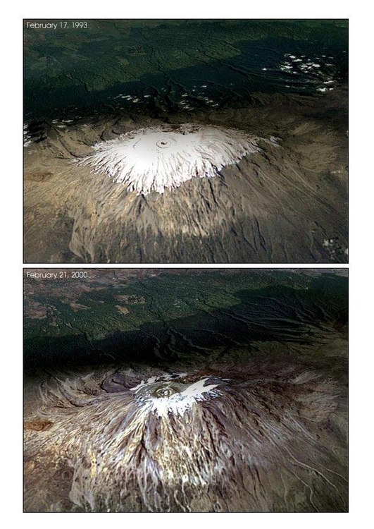 Foto Kilimanjaro - glaciÃ¤rer 1993 och 200 - global uppvÃ¤rmning 