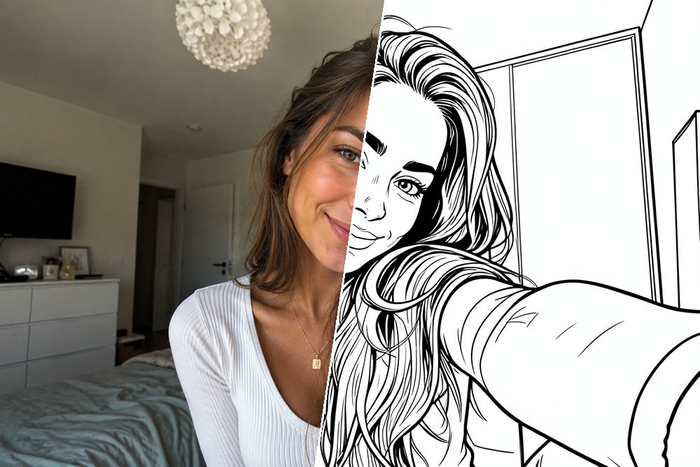 Selfie omgjord till en målarbild