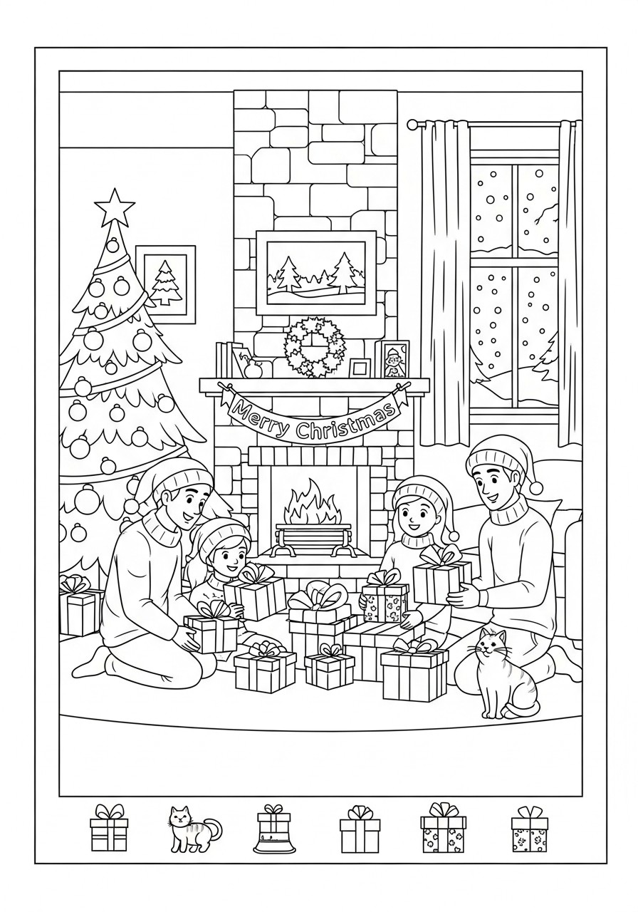 A?ppna julklappar hemma till jul Målarbild A?ppna julklappar hemma till jul