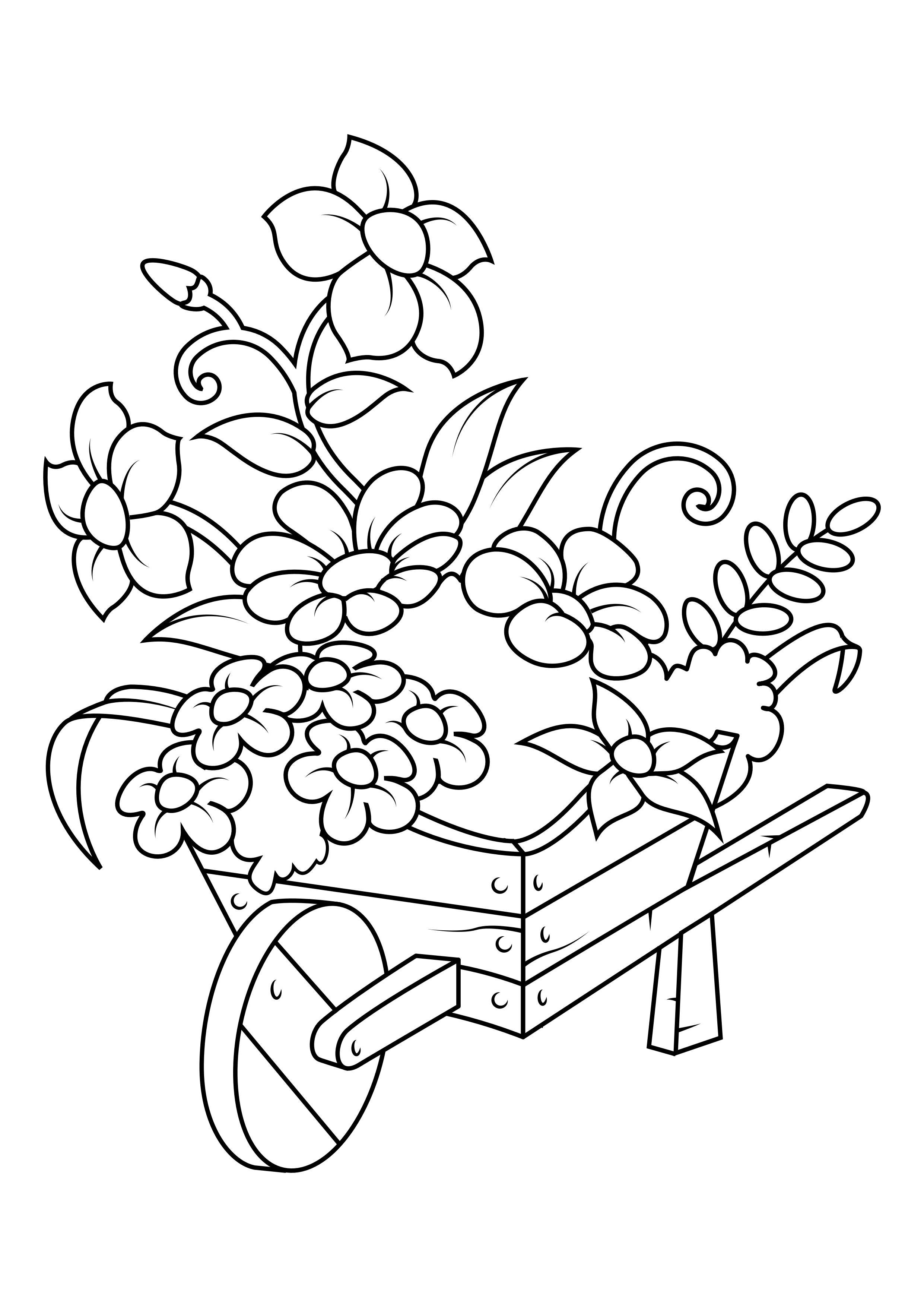 Målarbild blommor i skottkA¤rra