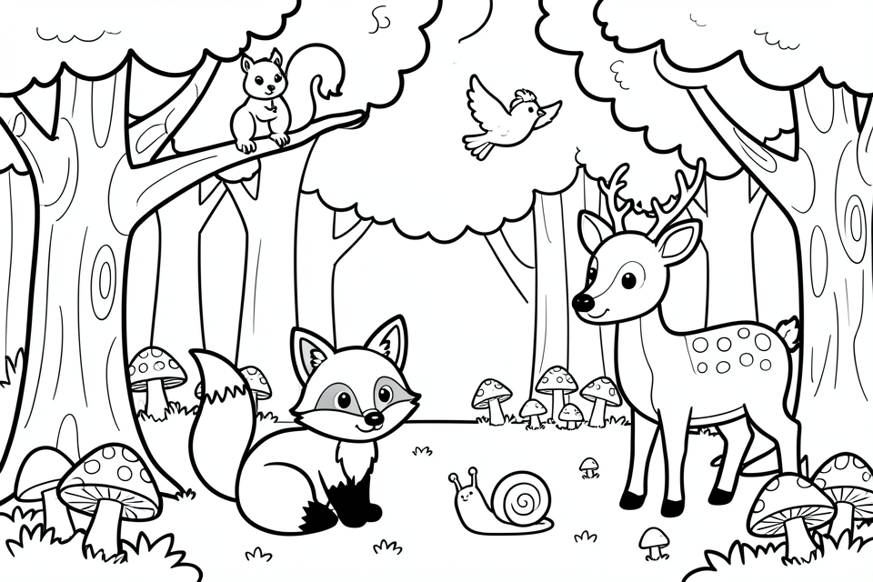 Målarbild djuren i skogen