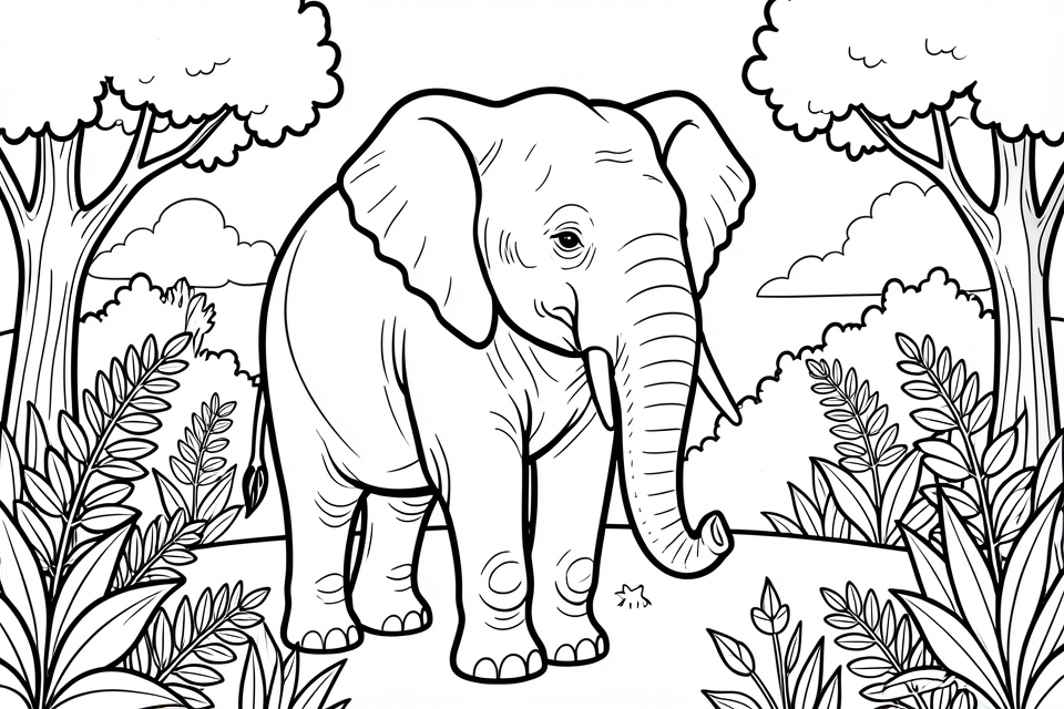 elefant i skogen Målarbild elefant i skogen