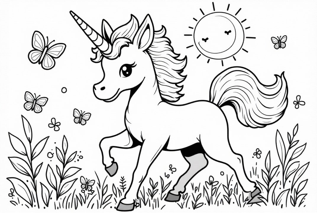 Målarbild enhA¶rning med fjA¤rilar