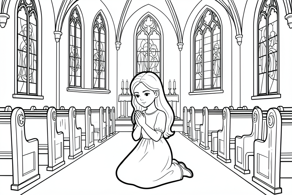 flicka ber i kyrkan Målarbild flicka ber i kyrkan