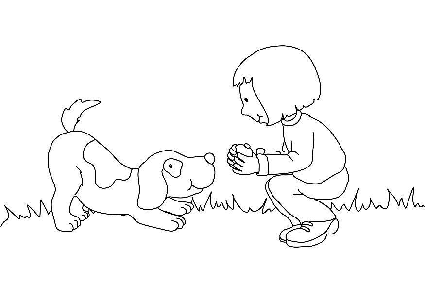flicka och hund Målarbild flicka och hund