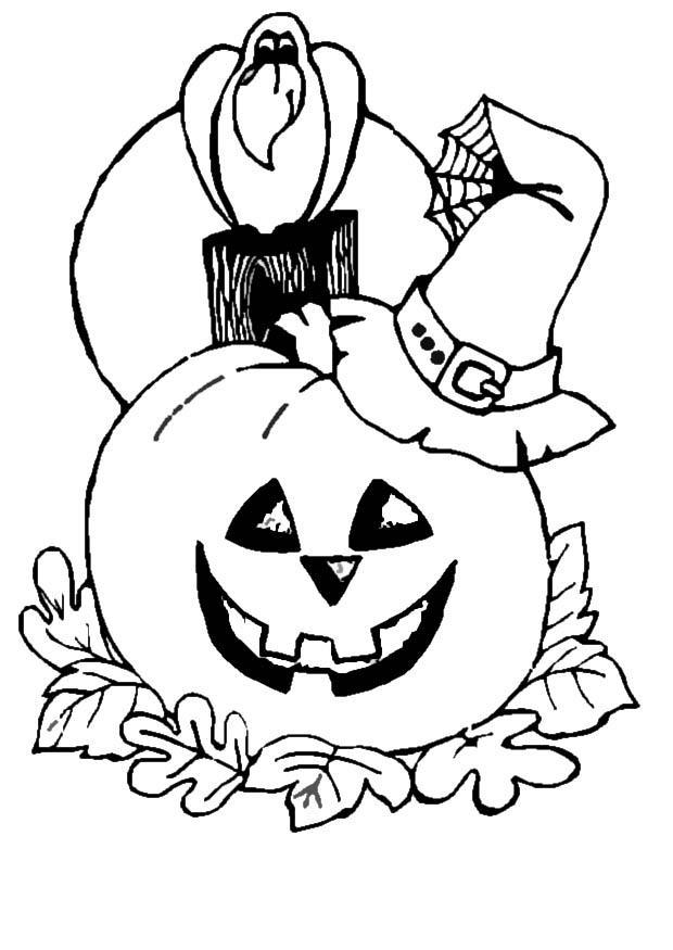Målarbild halloween - pumpa och korp