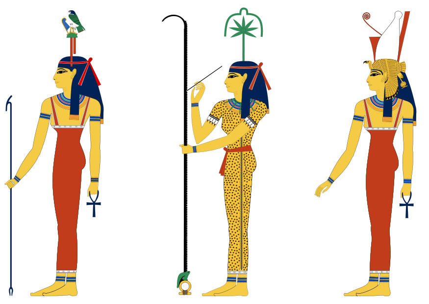 hathor, seshat och mut bild hathor, seshat och mut