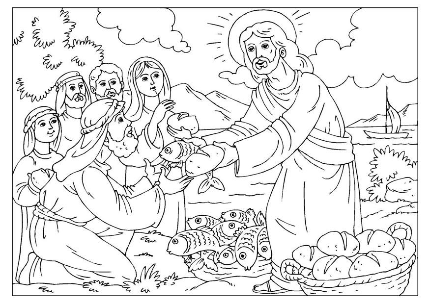 jesus delar ut brA¶d och fiskar Målarbild jesus delar ut brA¶d och fiskar