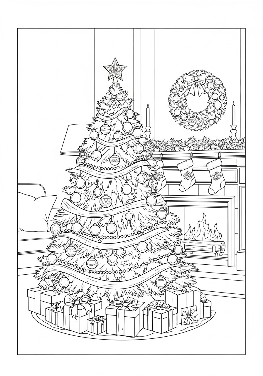 julgran med julstrumpor Målarbild julgran med julstrumpor