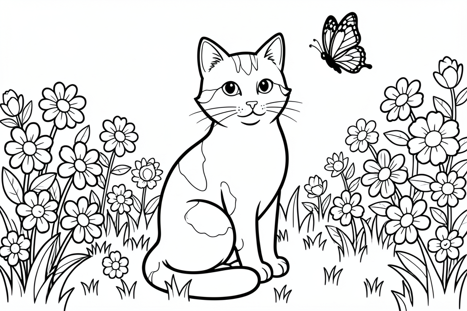 katt i trA¤dgA¥rden Målarbild katt i trA¤dgA¥rden