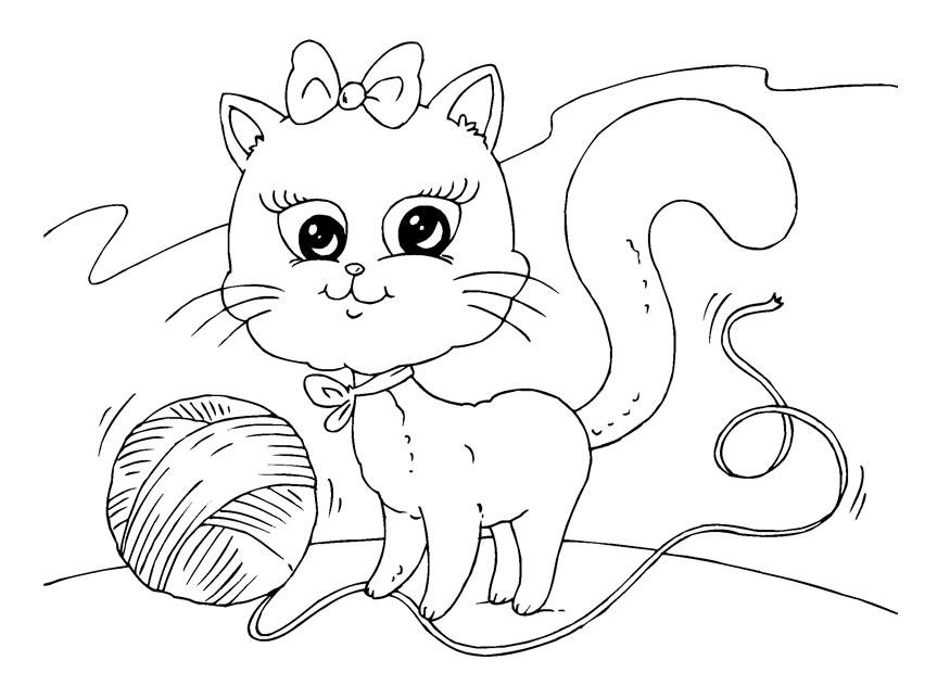 Målarbild katt och ullgarn