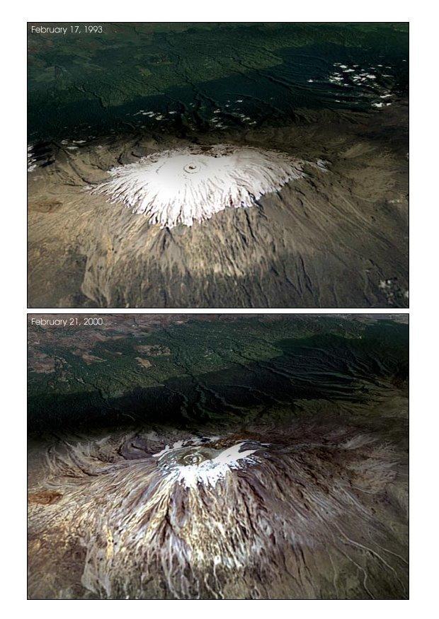 Foto kilimanjaro - glaciA¤rer 1993 och 200 - global uppvA¤rmning 