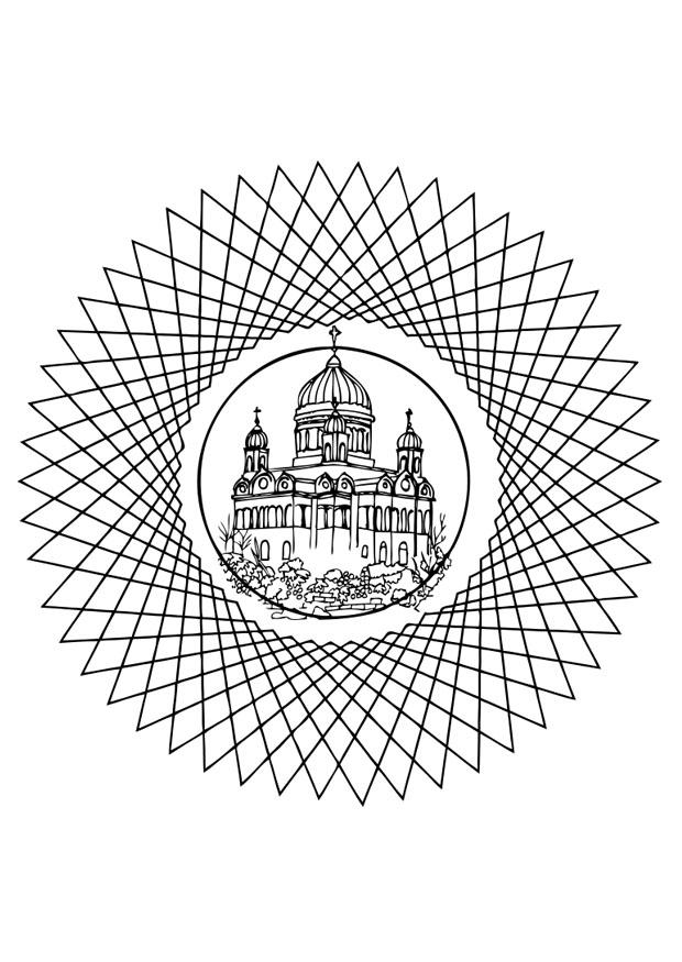 kyrka i mandala Målarbild kyrka i mandala