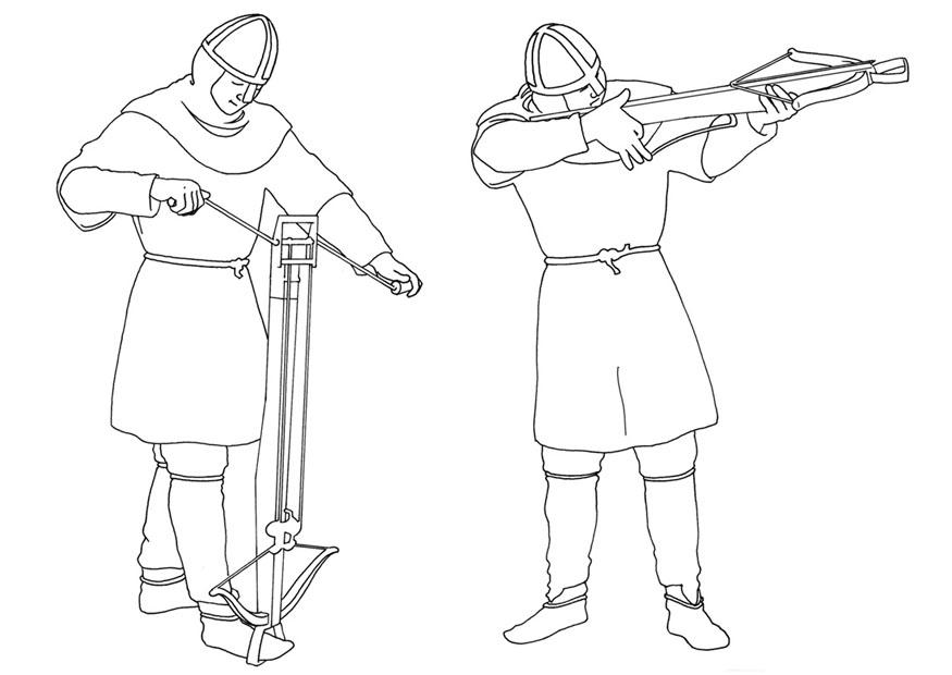 Målarbild ladda och avfyra armborst