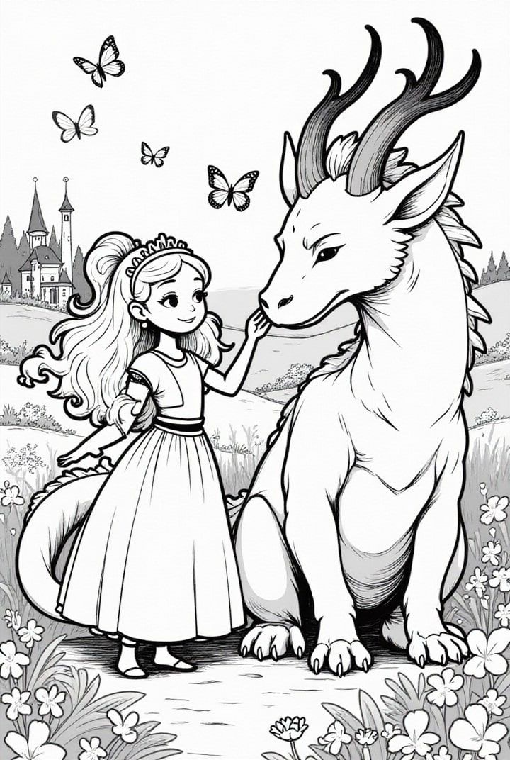 lilla prinsessan med sin drake Målarbild lilla prinsessan med sin drake