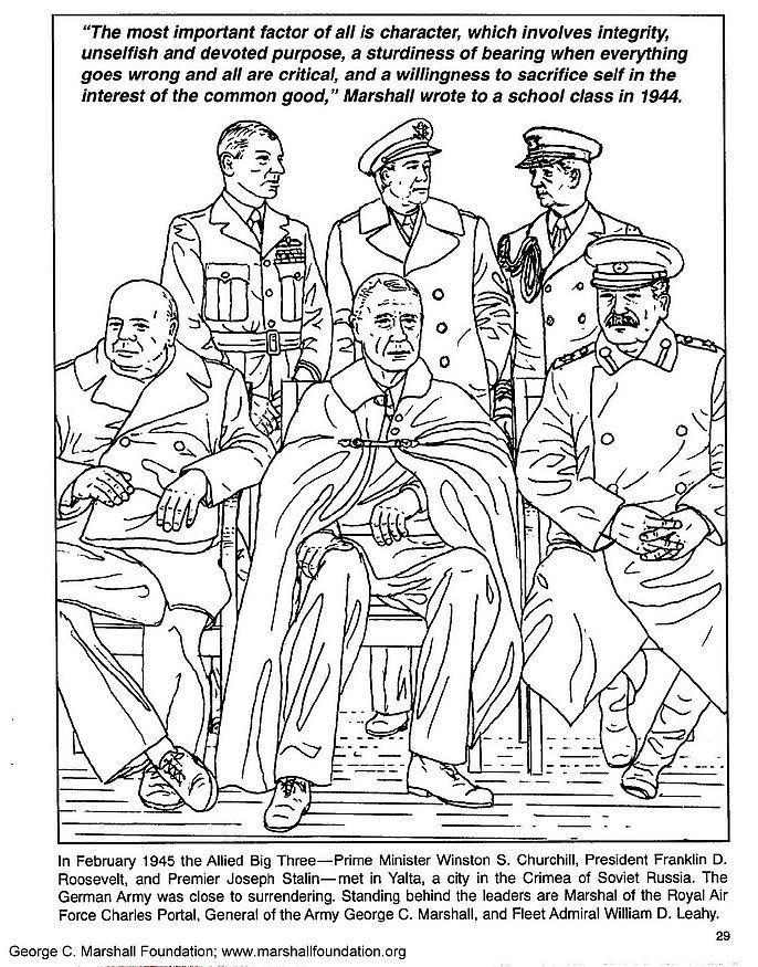 Målarbild marshall, churchill, roosevelt, stalin, portal