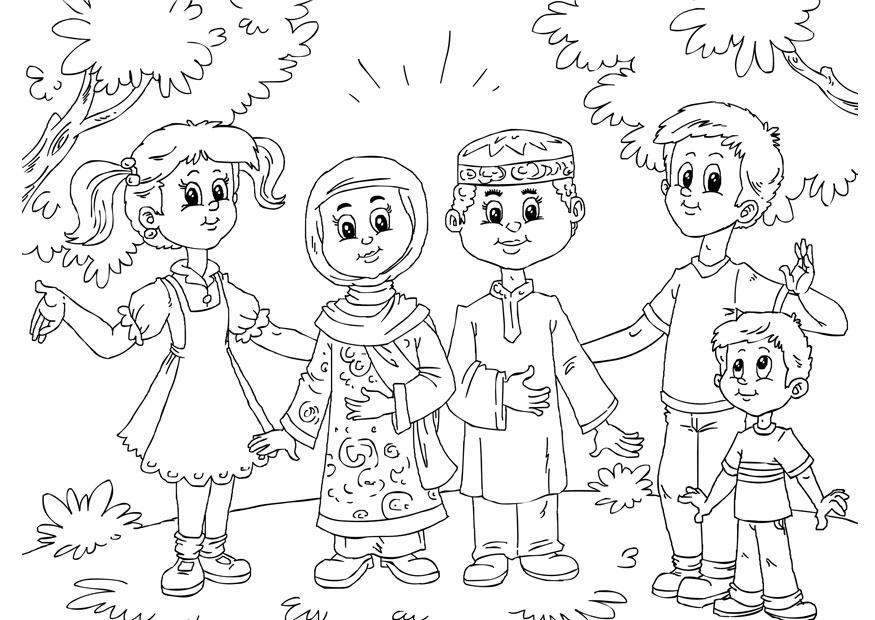 muslimska barn med vA¤sterlA¤ndska barn Målarbild muslimska barn med vA¤sterlA¤ndska barn