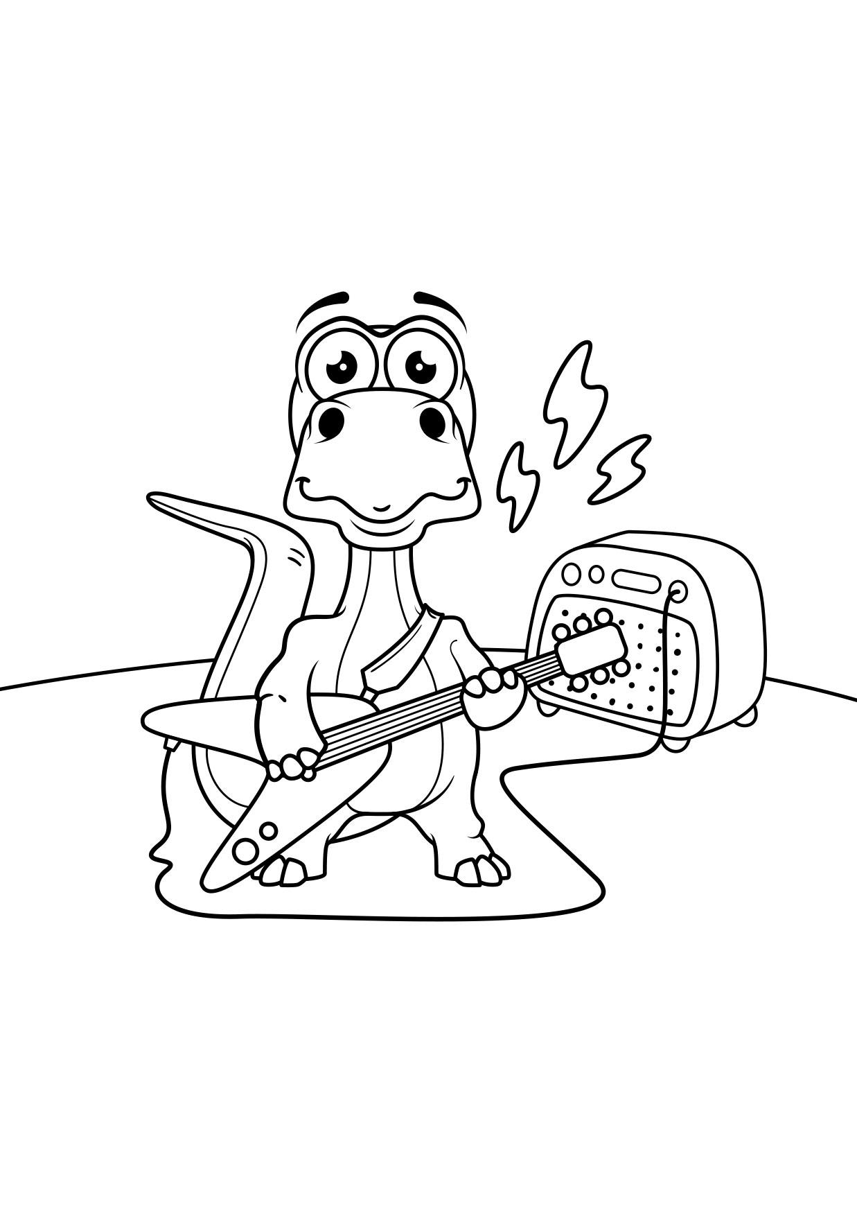 Målarbild dinosaurie spelar gitarr