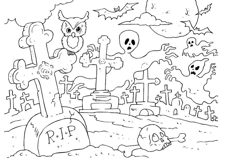 Målarbild halloween - kyrkogA¥rd