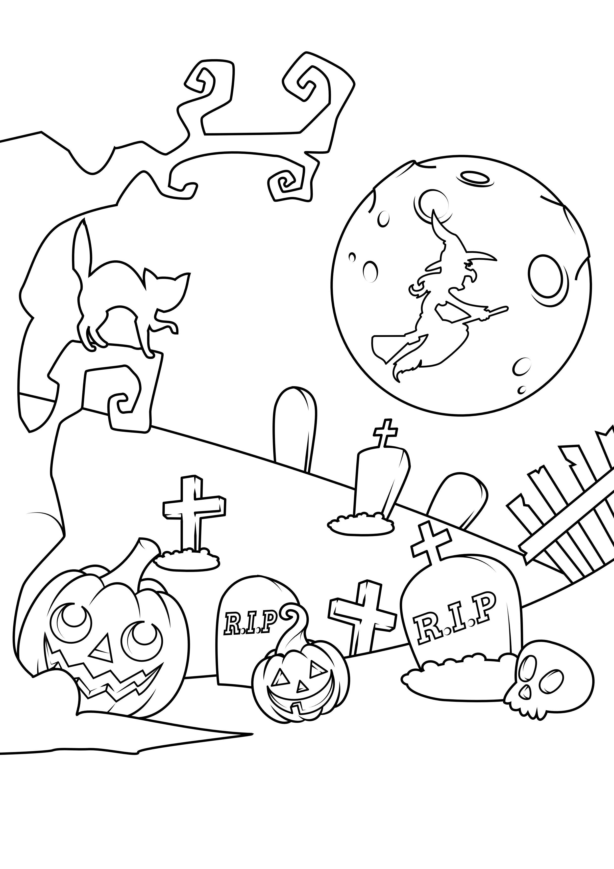 Målarbild halloween kyrkogA¥rd