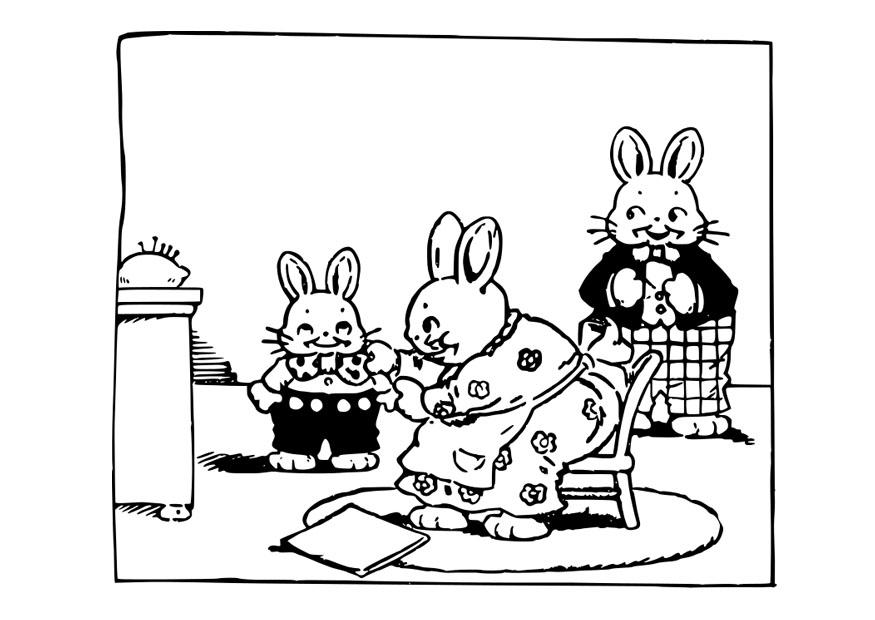 Målarbild kaninfamilj