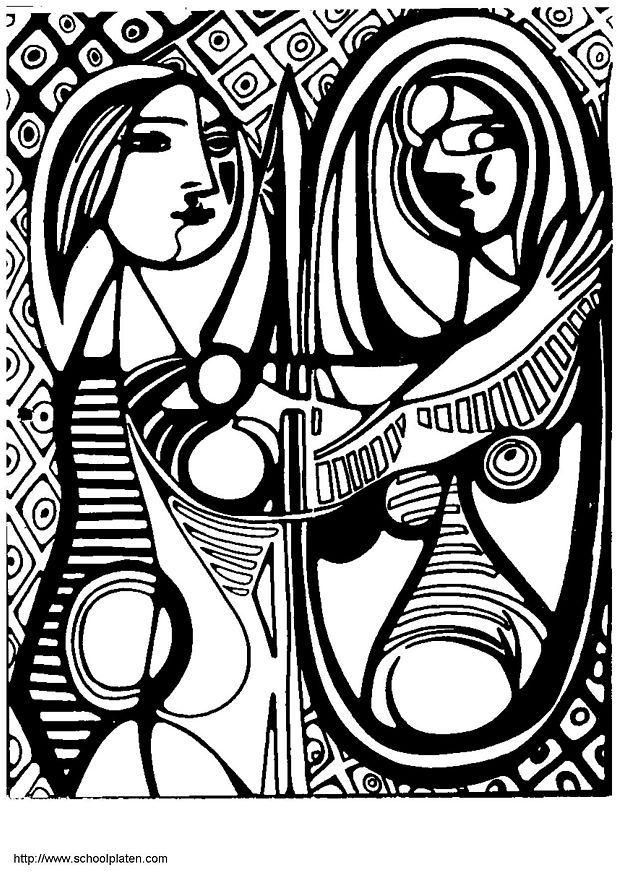 Målarbild picasso - flickan framfA¶r spegeln