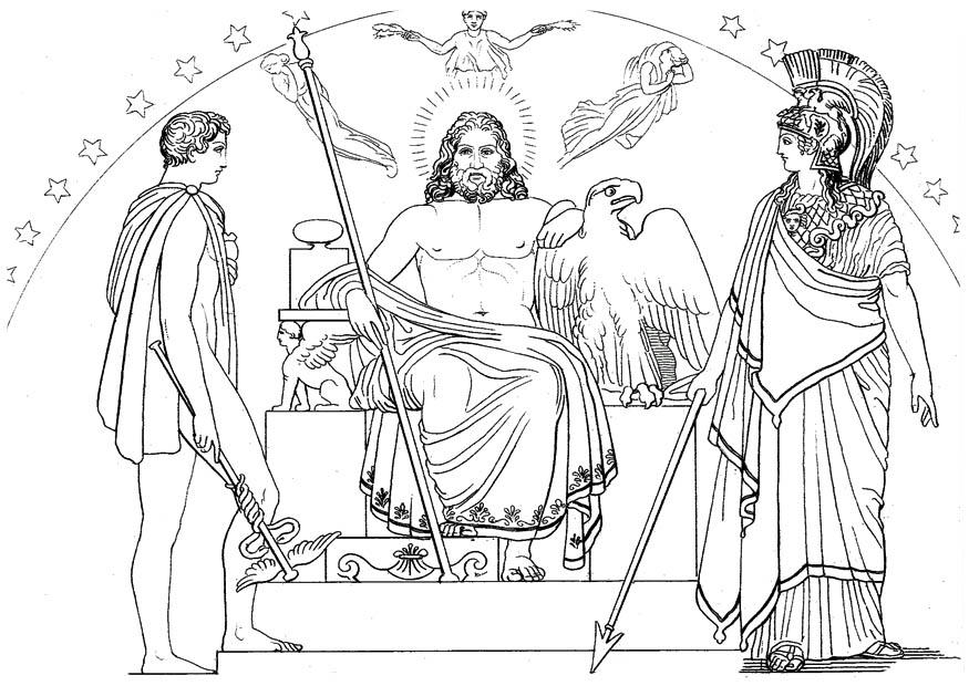 Målarbild odysseus - hermes, zeus och athena