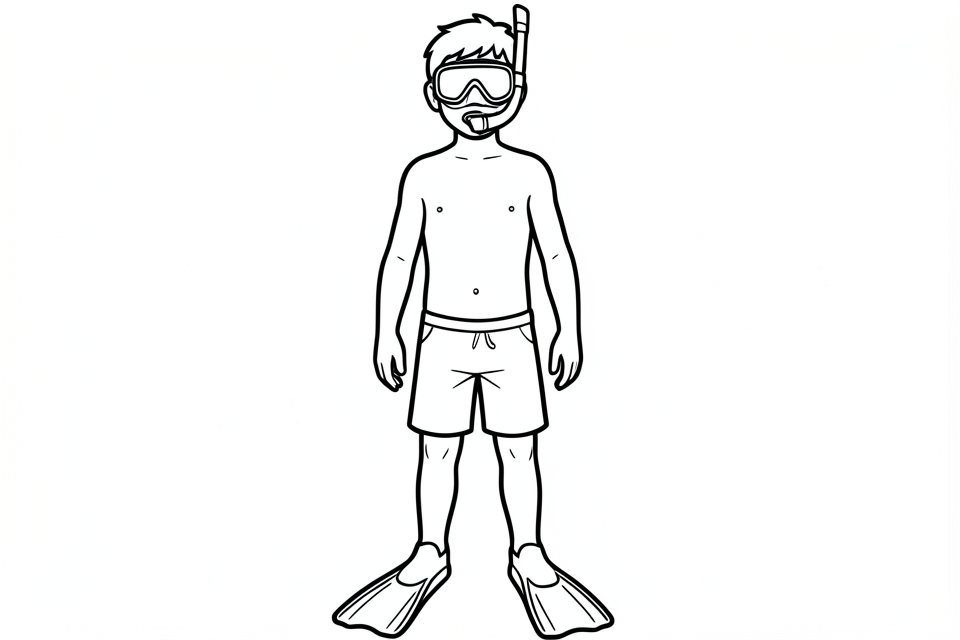 Målarbild pojke med snorkel