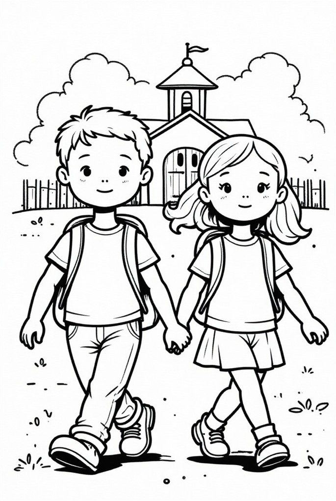 pojke och flicka i skolan Målarbild pojke och flicka i skolan