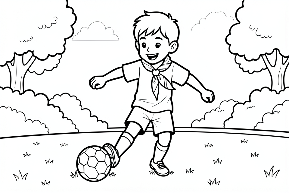 pojken spelar fotboll i parken Målarbild pojken spelar fotboll i parken