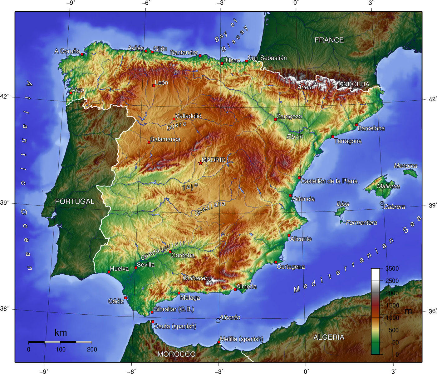 spanien - topografisk karta bild spanien - topografisk karta