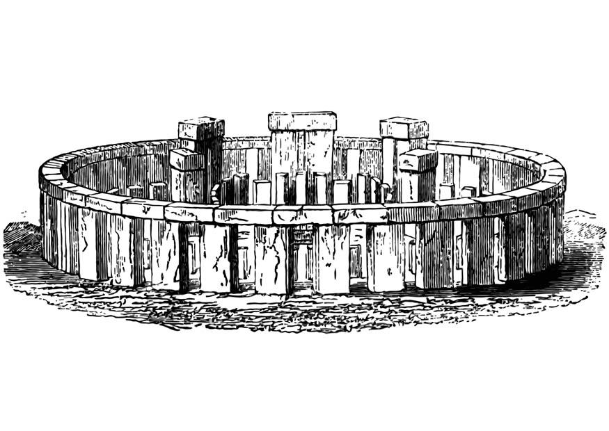 stonehenge - rekonstruktion Målarbild stonehenge - rekonstruktion
