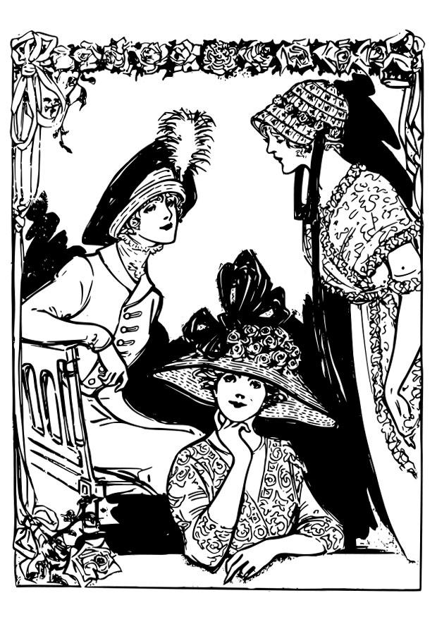 Målarbild 3 kvinnor med hattar