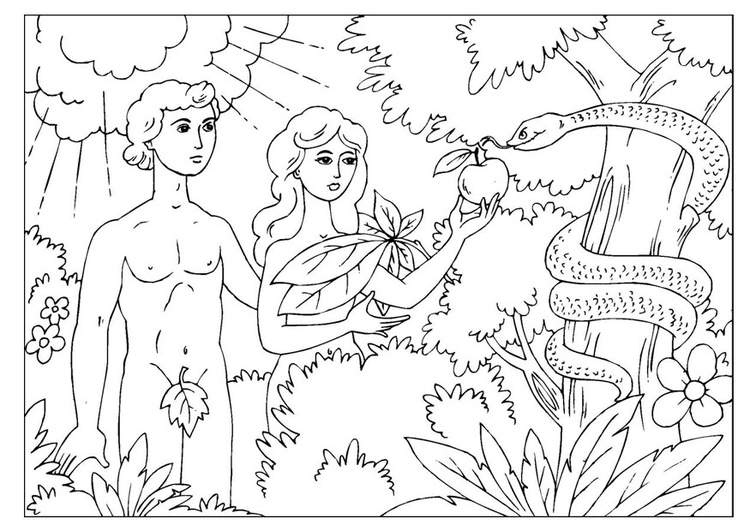 Målarbild Adam och Eva