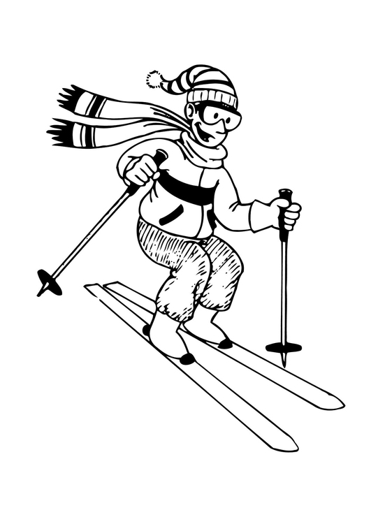 Målarbild Ã¥ka skidor