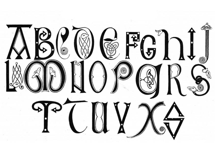 Målarbild anglosaxiskt alfabet 700 och 800-talet