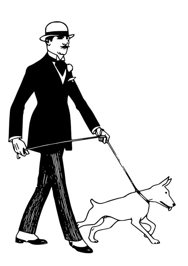 Målarbild att promenera hunden